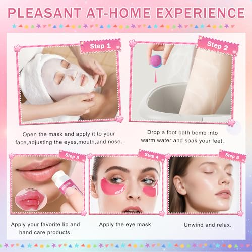 QIUFSSE 120 PCS Spa Party Supplies for Girls & Women,Spa Party Favors Include Face Masks Skincare,Hand Cream,Lip Balm,Eye ...