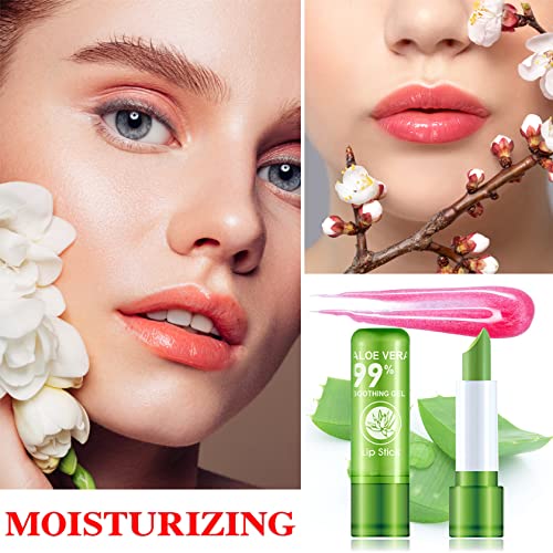 WYBLZPXZ 3 Pcs Aloe Vera Lipstick,Long Lasting Lip Care Nutritious Plumper Lip Balm Moisturizer Magic Temperature Color Ch...