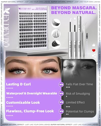 EYDEVRO Wispy Lash Clusters kit Eyelash Clusters Kit Natural Cluster Eyelash Extensions 10-16mm D Curl Cluster Lashes Salo...