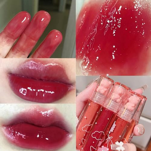Yasovigi 6pcs Jelly Lip Gloss Bear Lip Stain Moisturizing Watery Lipstick Waterproof Long Lasting Cheek Cosmetics Beauty L...