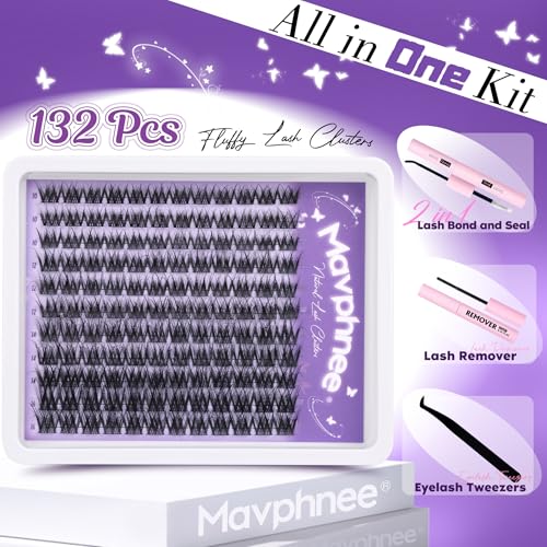 Mavphnee Lash Clusters Kit Feathery Eyelash Extensions Kit LC-Curly Natural Cluster Lashes Kit Wispy Individual Lash Exten...