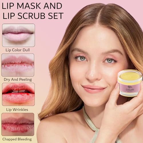 DISURI Beauty Lip Mask and Lip Scrub Set - Moisturizing Lip Scrub for Exfoliating and Smoothing Lips, Cruelty-free - Impro...
