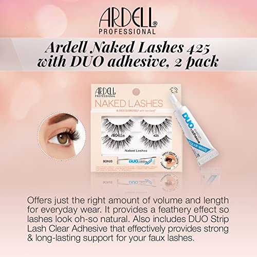 Ardell Naked Lashes 425, 2 Pairs, with 1g DUO Pipette Clear-White Adhesive, Subtle Volume & Length, 1 Set