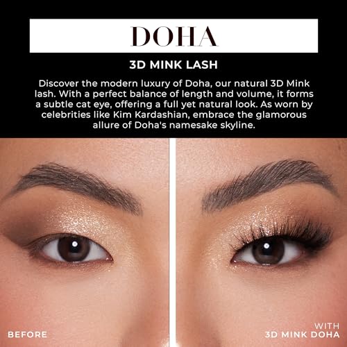 Lilly Lashes Doha 3D Mink Lashes, The Original Lilly Lash for Wispy & Natural Look, Reusable Eyelashes up to 25x, Fluffy E...