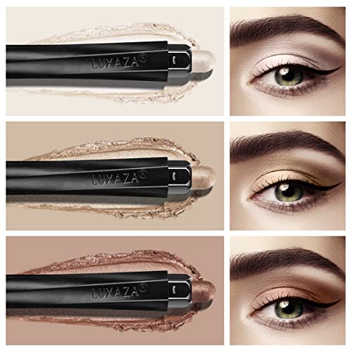 LUXAZA 3PCS Eyeshadow Stick,Champagne Metallic And Shimmer Eye shadow Pencil Crayon Brightener Makeup with Crease-proof Fo...