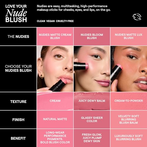 Nudestix Nudies Blush Stick – 3-in-1 Cream Blush for Cheeks, Eyes & Lips with Built-In Brush | Soft Matte Finish for a Nat...