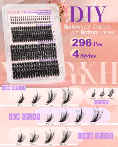 Volume Lash Clusters Kit Spikes Wispy Eyelash Clusters 60D 80D 100D Fairy Cluster Eyelash Extensions Kit with Bottom Lashe...