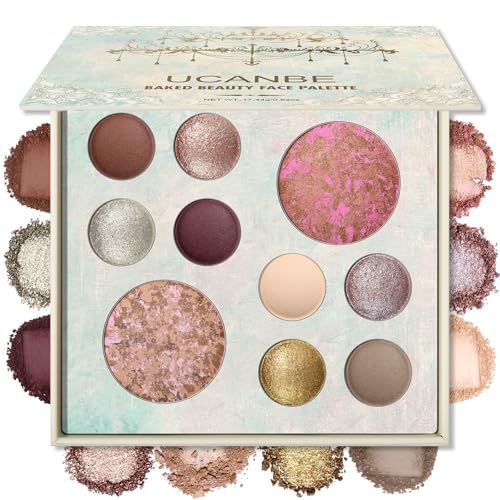 UCANBE All in One Baked Makeup Palette – Eyeshadow, Blush & Bronzer Face Kit, Neutral Pigmented Colors, Travel Size Compac...