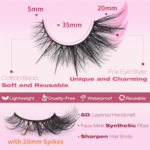Fox Eye Lashes Wispy Faux Mink Lashes Volume Fairy Cat Eye Lashes That Look Like Extensions Spiky Fake Eyelashes 20mm Long...