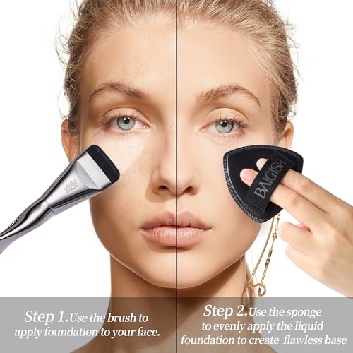 BAIGISH Makeup Sponge 1 Powder Puff +1 Smooth Foundation Brush for Liquid, Cream and Makeup,Super Soft, Makeup Blender, La...