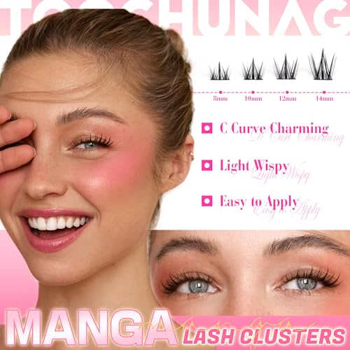 Manga Lash Clusters Kit 8-14mm Natural Eyelash Clusters DIY Lash Extension Kit Anime Lashes Clusters Thin Band Individual ...