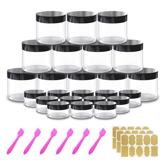 12 Pack 4 oz Small Plastic Containers with Lids+12 Pack 20g/20ml Cosmetic Sample Jar - for Lip Scrub, Body Butters, Cream,...