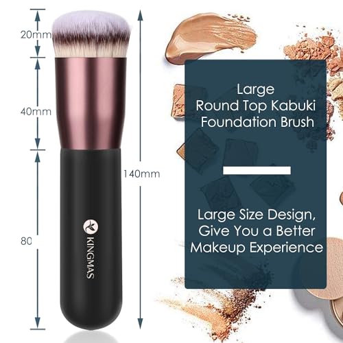 KINGMAS Round Top Foundation Brush, Premium Kabuki Makeup Brush for Liquid, Blending, Cream, Powder,Blush Buffing Stipplin...