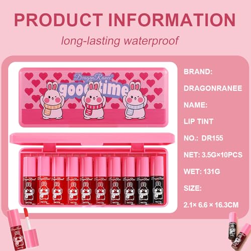 10 Colors Lip Tint Stain Set,Korean Lip Gloss,Watery Lip Stain Mini Liquid Lipstick Waterproof,Moisturizing Lip Stain Set ...