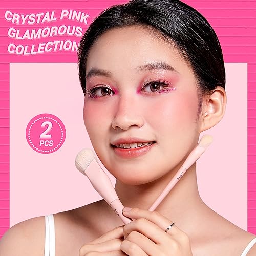 Jessup Foundation Brush and Concealer Brush, Pink Makeup Brushes Set 2Pcs Premium Synthetic Face Make up Brushes for Liqui...