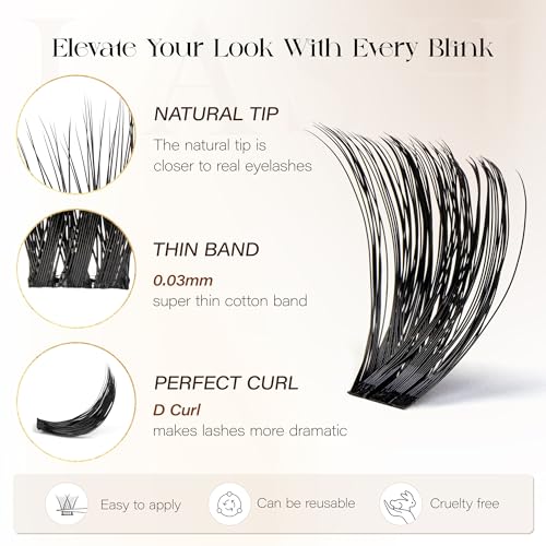 BEFER Lash Clusters, 192 Pcs D Curl Eyelash Clusters 3D Fluffy Volume Individual Lashes Extensions 10-16MM Cluster Eyelash...