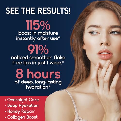 Lip Mask Overnight with Hyaluronic Acid & Collagen, Lip Sleeping Mask for Dry Cracked Lips, Moisturizing, Hydrating, Exfol...