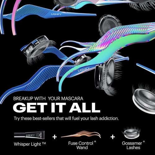 Lashify Fluffy 12mm Gossamer Eyelash Extensions Refill, Black, Easy DIY False Lashes To Add Fullness and Dimension