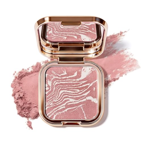 KYDA Baked Blush Palette, Shimmer Marbleized Blusher with Gold Pearl, Buildable Glow Cheek Color, Shimmer Stain Blusher, L...