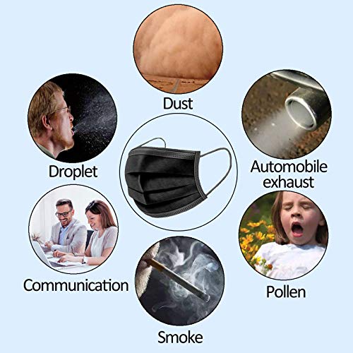 100PCs Black Disposable Face Mask 3-Ply Breathable & Comfortable Safety Mask, Protective Masks for Home, Office, School an...
