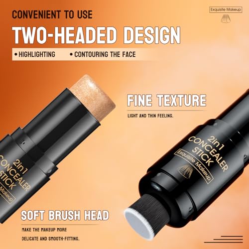 2 In 1 Face Cream Contour Stick Makeup with Built-In Brush, Makeup Concealer Stick for Women, Long Lasting, Waterproof, Ma...