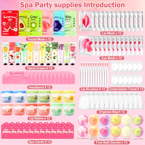 132 PCS Spa Party Supplies, Spa Party Favors Include Face Masks Skincare, Hand Cream, Lip Balm, Under Eye Patches, Lip Mas...