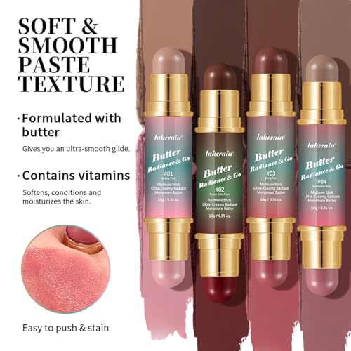 Butter Radiance & Go Dual-Ended Contour & Blush Stick - Multi Use Creamy Makeup Stick for Face, Cheeks, Lips | Buildable, ...