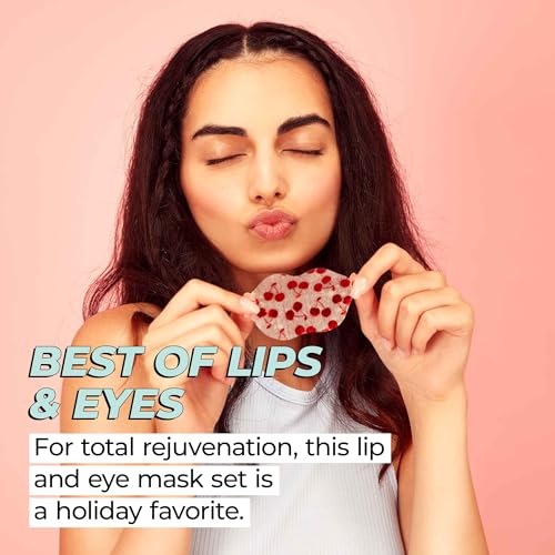 Lip Mask and Collagen Eye Pad Gift Set, Best of Lips & Eyes - 4 Piece Set, Plump & Repair Lip Masks, Brighten & Firm Vegan...