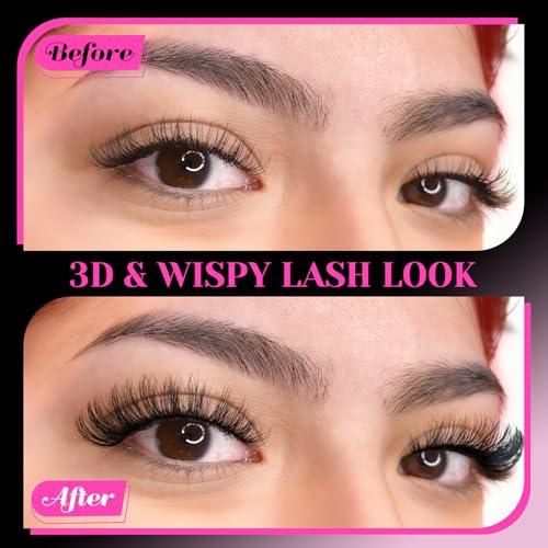 Veleasha Lashes Russian Strip Lashes Eyelashes with Clear Band Looks Like Eyelash Extensions D Curl Lash Strips 10 Pairs P...