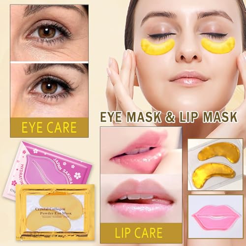 Miniling 30 Pairs 24K Gold Eye Masks & Lip Masks, Under Eye Patches for Puffy Eyes, Lip Mask Skincare, Galentines Day Gift...