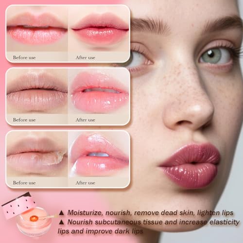 4 PCS Honey Lip Mask, Strawberry & Watermelon & Apple Lime Lip Sleeping Mask Propolis Moisturizing Lip Balm with Stick, Vi...