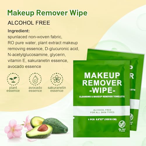 100 Count Makeup Remover Wipes Bulk Individually Wrapped, Travel Towelette Makeup Remover Individual Gentle Cleansing for ...