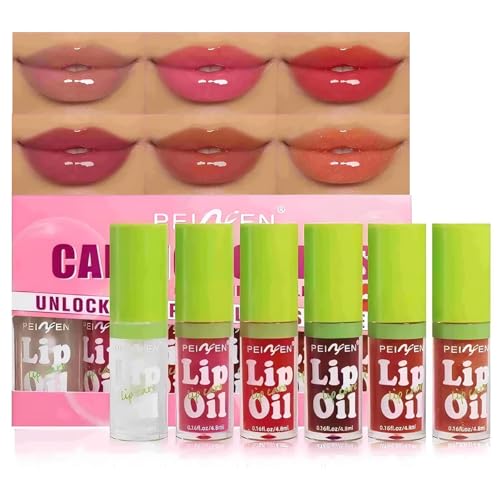 MooGlamor 6 Pcs Colorful Fat Lip Oil Hydrating Lip Gloss Set with Long-lasting and Moisturizing Glass Water Lip Stain for ...
