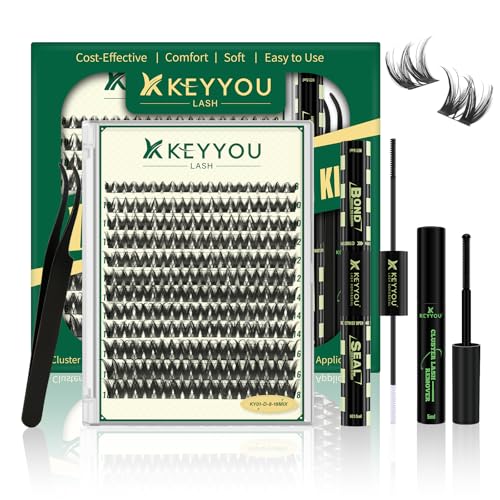KEYYOULASH Lash Clusters Kit Thick 120pcs 8-18MIX Lash Extension Kit Volume Lash Clusters with Bond and Seal,Remover,Appli...