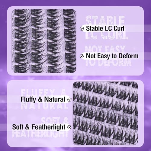 Mavphnee Lash Clusters Kit Feathery Eyelash Extensions Kit LC-Curly Natural Cluster Lashes Kit Wispy Individual Lash Exten...