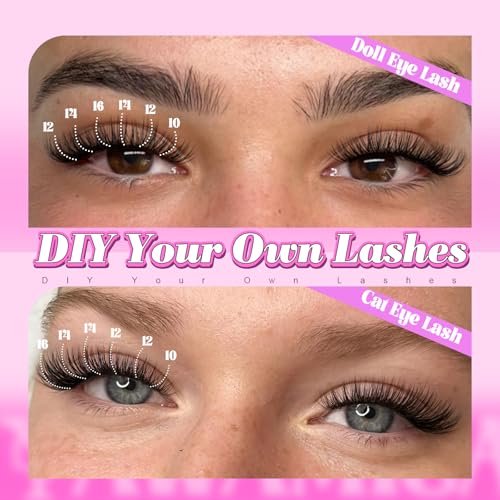 Yawamica Natural Lash Clusters DIY Cluster Eyelash Extensions 10-16mm Wispy Eyelash Clusters C Curly Individual Lashes 168...