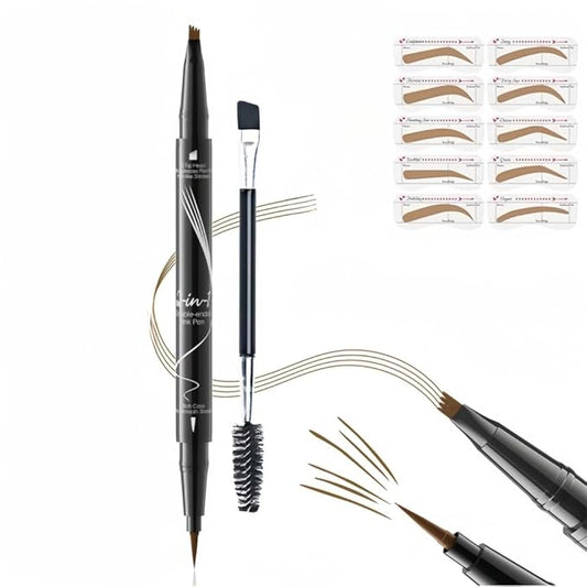 4 Fork Tip Eyebrow Pen - 2-in-1 Waterproof Brow Pencil with Ultra-Fine Tips & Smudge-Proof Formula, Eyebrow Makeup for Nat...