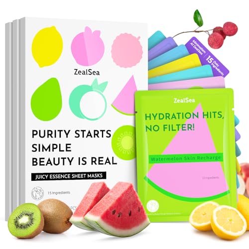 ZealSea Clean Beauty Face Masks Skincare, Minimalism 15 Ingredients Sheet Mask, Dopamine Color Design Facial Mask, Sleepov...