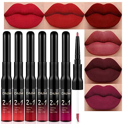 evpct 6Pcs Dark Red Mauve Purple Plum Matte Lip Stain Lip Liner and Lipstick Set Long Lasting Waterproof labiales matte ma...