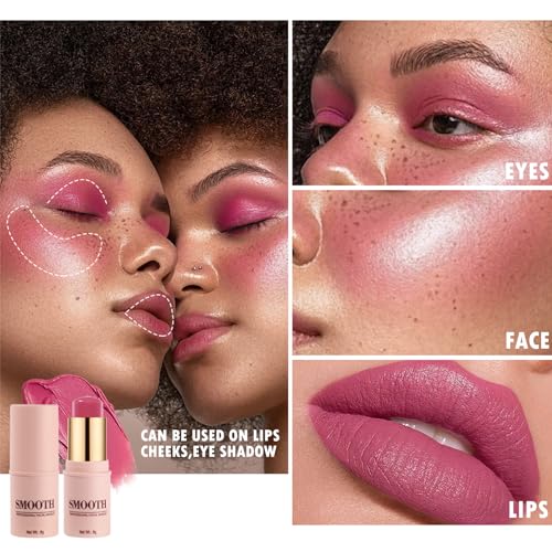 Multi-use Blush Stick, Monochromatic Face Beauty Wand for Cheek, Eyeshadow and Lip, Longwear Waterproof Matte Finish Cream...