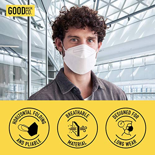Good Mask Co. Good Comfort KN95, Disposable KN95, Folding, Comfortable, Bulk Face Masks (25 Pack of Masks, White)