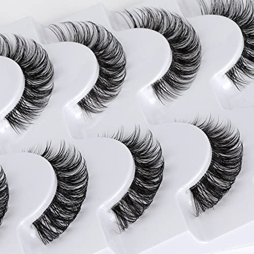 False Eyelashes Wispy Natural C Curl Strip Lashes Transparent Lash Bands Fluffy Cat Eye Lashes 7 Pairs by Yawamica