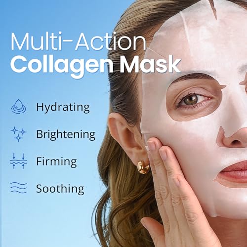 Ebanel 10 Pack Collagen Face Mask with Hyaluronic Acid, Vitamin C, Peptide, Aloe, Instant Brightening Hydrating Face Masks...