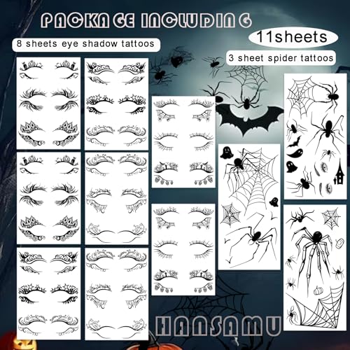 11 Sheets Face Eyeshadow Temporary Tattoo Stickers Eyeliner Eye Shadow Tattoos for Women Halloween Makeup,Transfer Fake Fa...