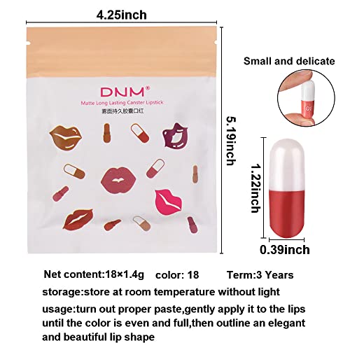BINGBRUSH 18Pcs Pill Lipstick Capsules Samples Mini Set Makeup, Long Lasting Lip Stain Lápiz Labial Rojo Women Red Cute Li...