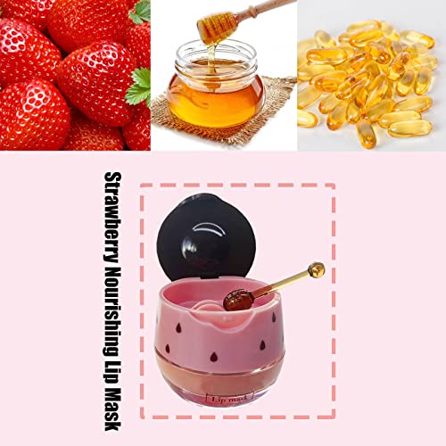 2PCS Bee Lip Balm Honey Pot, Honey & Strawberry Propolis Moisturizing, Hydrating & Prevention Dry and Cracked Lip Scrubs E...