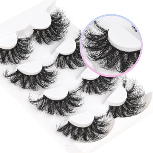 Losha 25mm Lashes Big Fluffy False Eyelashes 3D Dramatic Long Volume Faux Mink Lashes Pack 4 Pairs