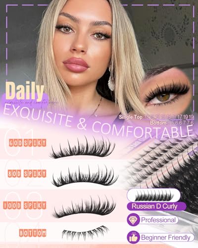 Volume Lash Clusters Kit Spikes Wispy Eyelash Clusters 60D 80D 100D Fairy Cluster Eyelash Extensions Kit with Bottom Lashe...