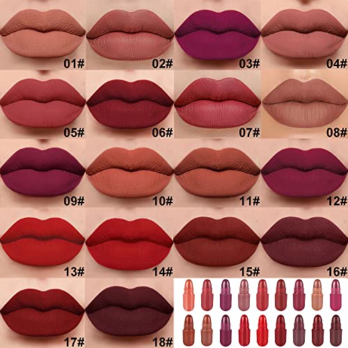 BINGBRUSH 18Pcs Pill Lipstick Capsules Samples Mini Set Makeup, Long Lasting Lip Stain Lápiz Labial Rojo Women Red Cute Li...