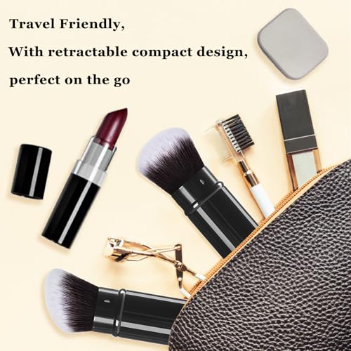 Keriloo Retractable Makeup Brush, 2 Pack Kabuki Travel Powder Foundation Makeup Brush Face Blush Brushes for Blending Liqu...